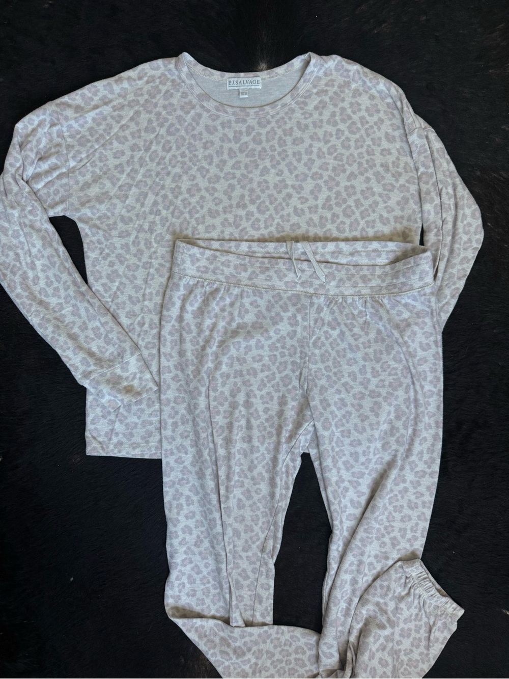 PJ Salvage Light Gray and Pink Leopard-Print Pajama Set